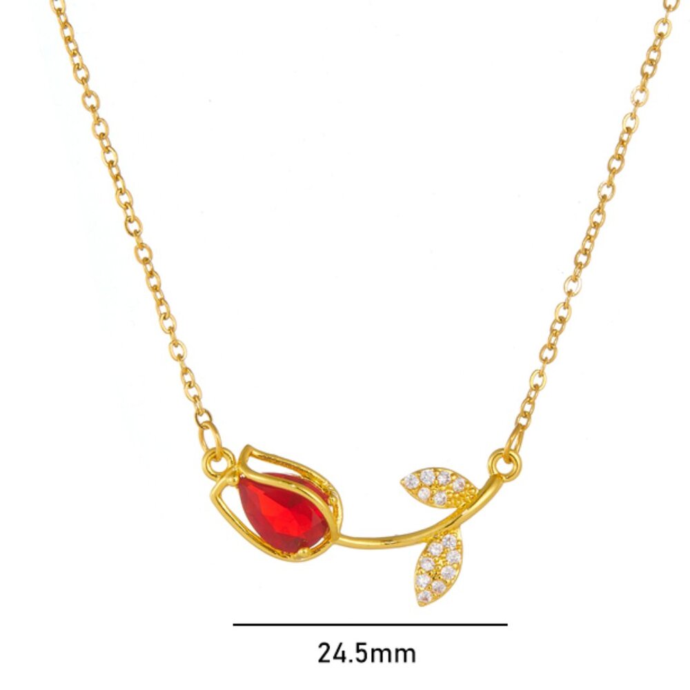 Red Tulip Necklace – 18K Gold Plated Stainless Steel | Waterproof, Sweat-Proof
